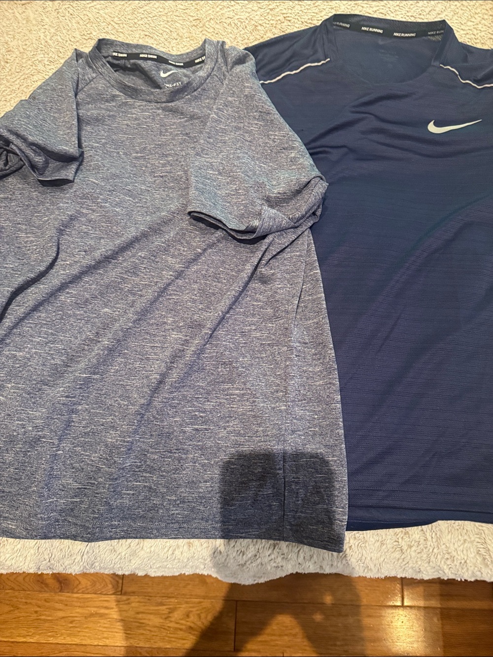 2 Nike Men’s Size small preworn Training Tees - Navy & Heather Blue.